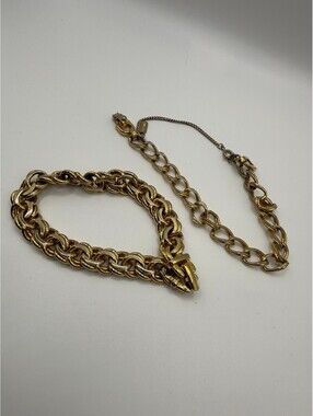 Vintage Monet Bracelet Bundle | 2 Signed Gold Tone Chain Bracelets
